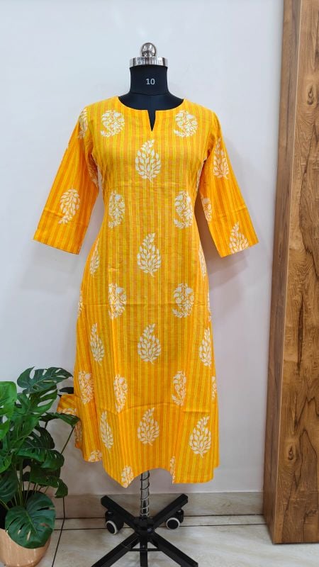 Anvita Bright Yellow Floral Block-Printed Kurti