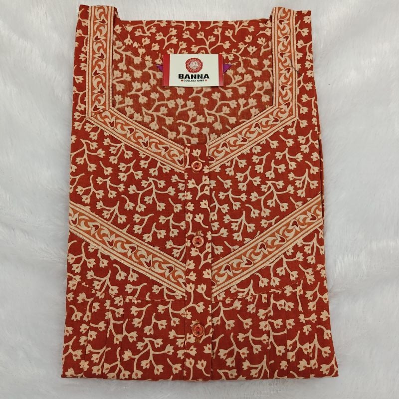 Cotton Printed Rust-Red Nighty
