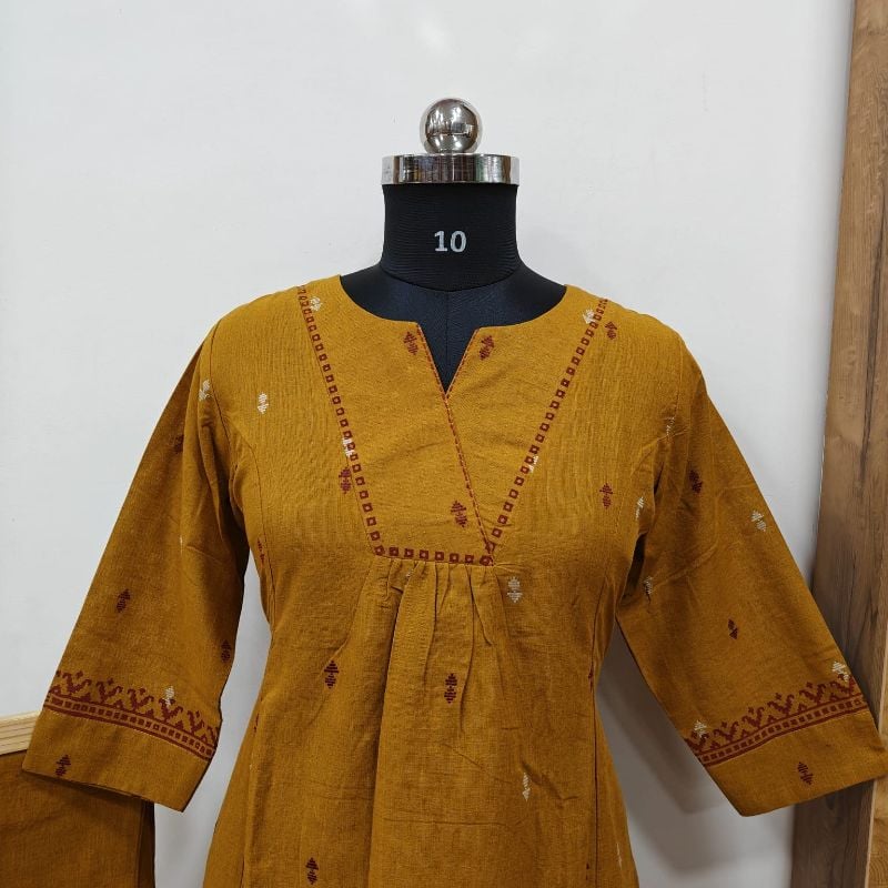 Anvita Mustard Yellow Embroidered Kurta & Pant Set (2-Piece)