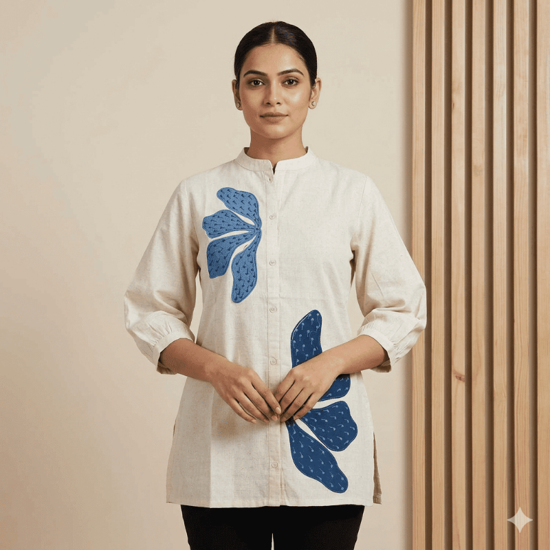 Cream base with Blue Short Kurti