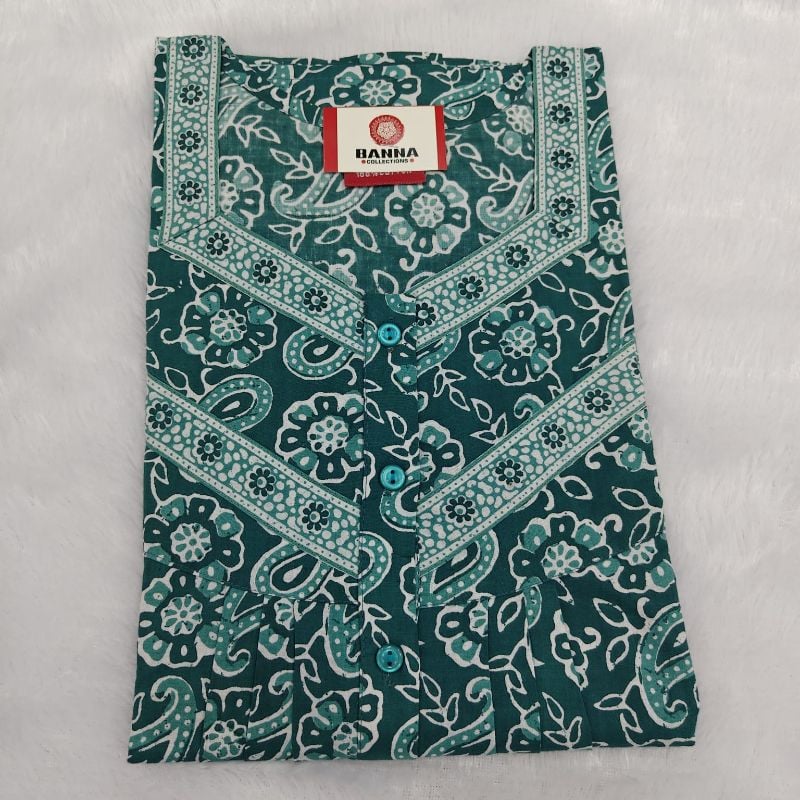 Sea Green Kalamkari/Batik Print Cotton Nighty