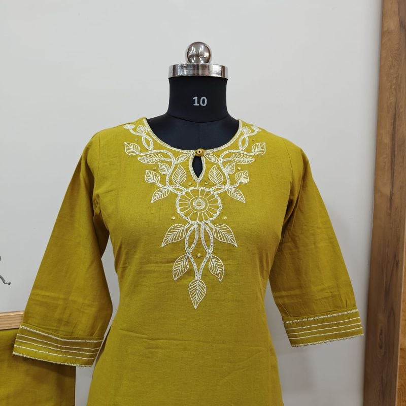Anvita Mustard Yellow Yoke Embroidered 2-Piece Kurta Set