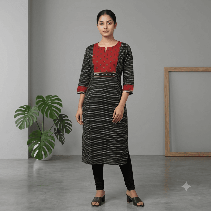 Anvita Printed Cotton Straight Kurti with Contrast Yoke