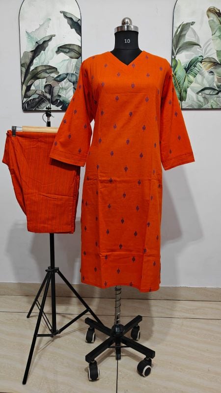 Rust Orange 2-Piece Kurta & Trousers Set( pluse size collections)