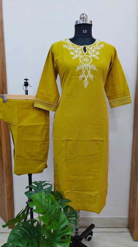 Anvita Mustard Yellow Yoke Embroidered 2-Piece Kurta Set