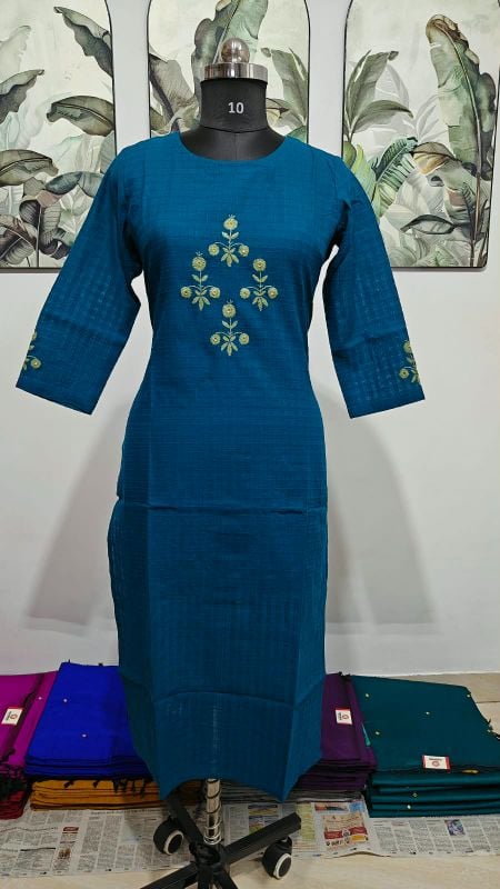 Anvita Teal Blue Floral Embroidered Straight Kurta