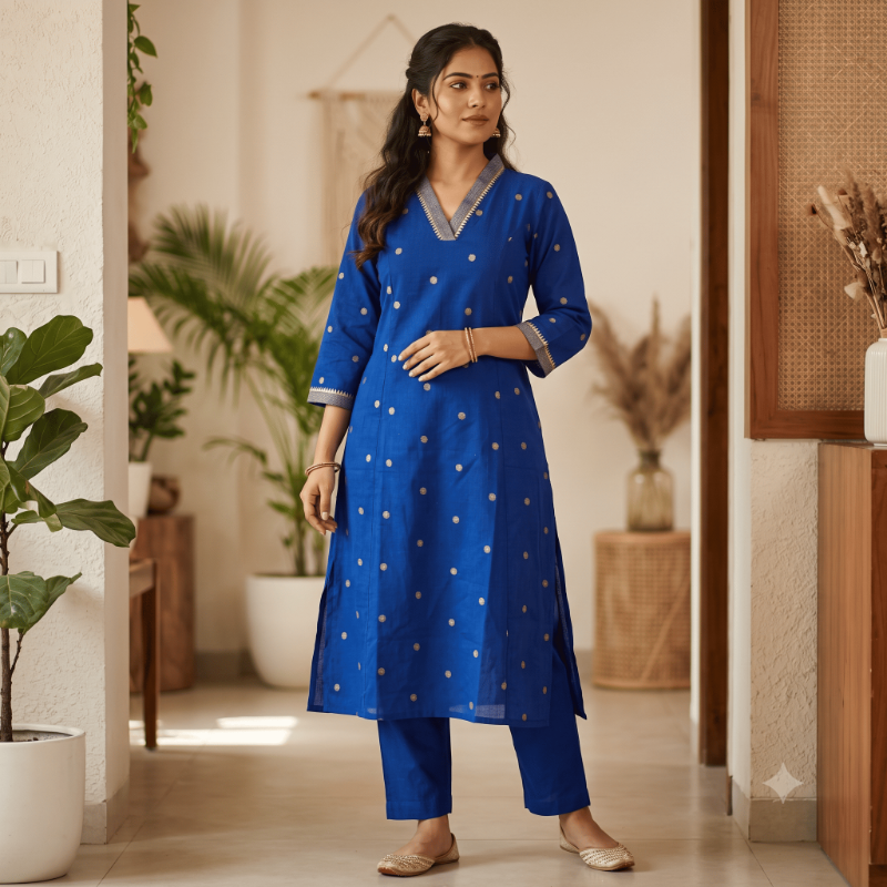 Royal Blue Mangalagiri Cotton 2-Piece Kurta Set