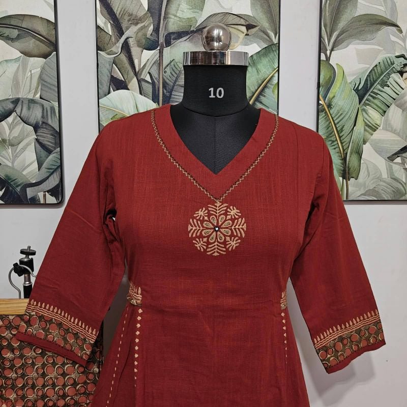 ANVITA Rust Red Printed A-Line 2 Piece kurta Set