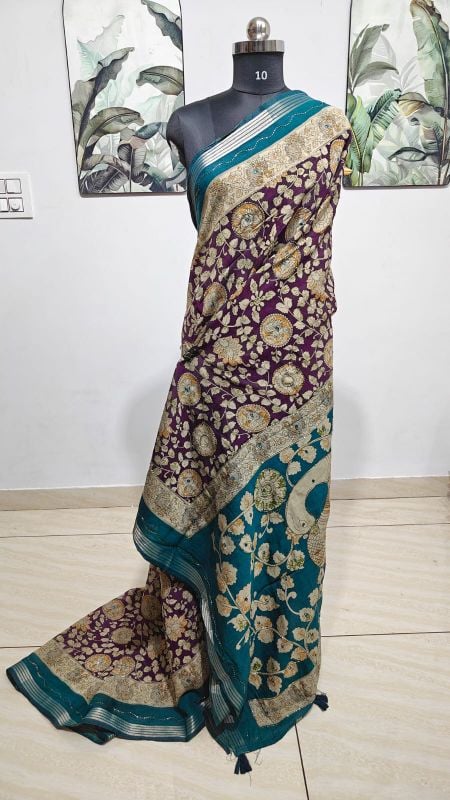Kalamkari Viscose Royal Purple Cotton Sarees