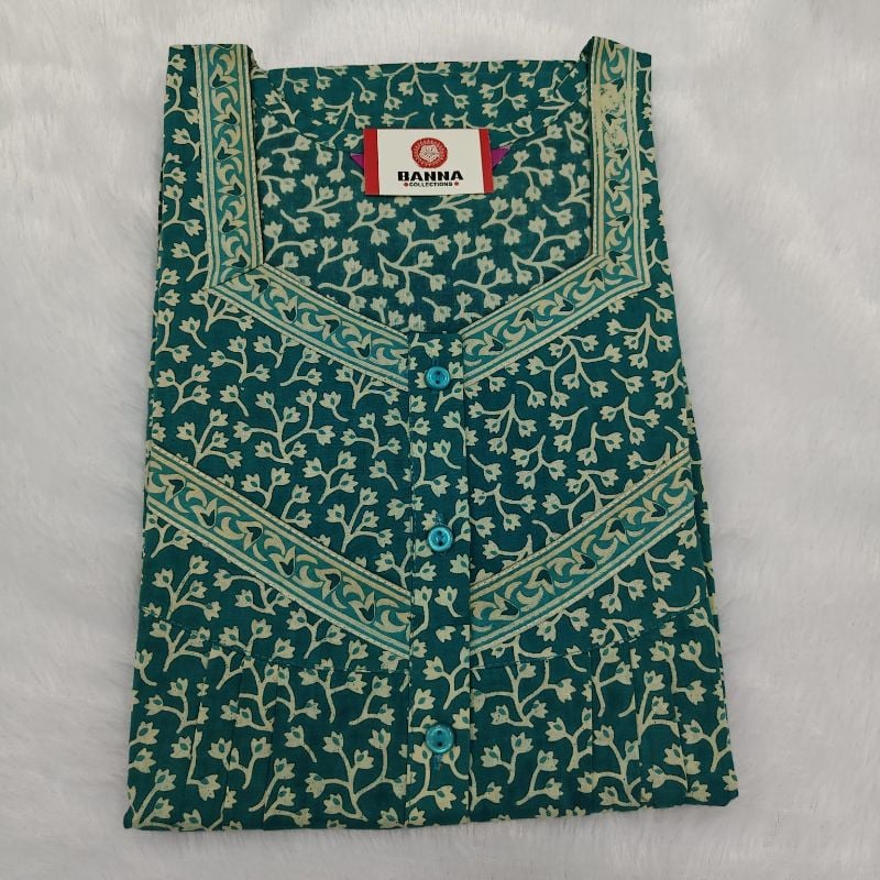 Cotton Printed Nighty – Teal Green