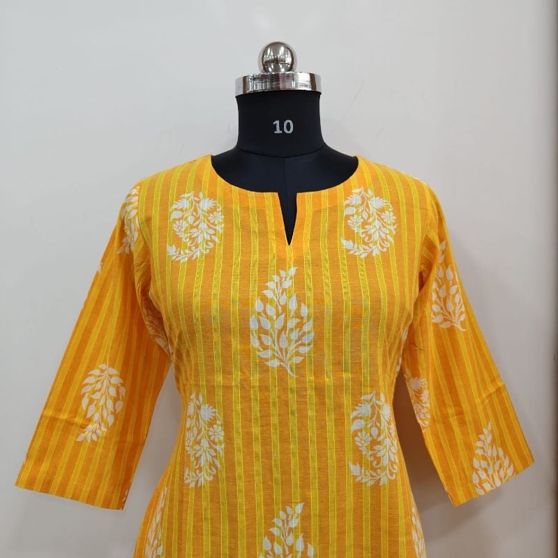 Anvita Bright Yellow Floral Block-Printed Kurti