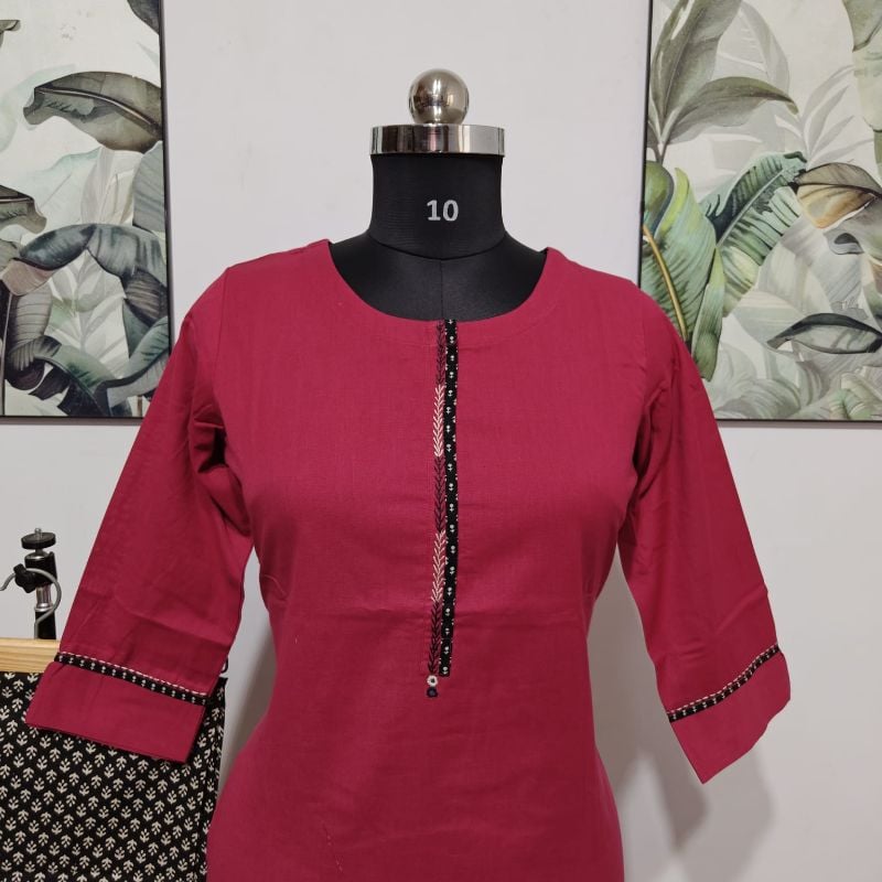 Anvita Magenta Pink & Black Printed 2-Piece Kurti Set