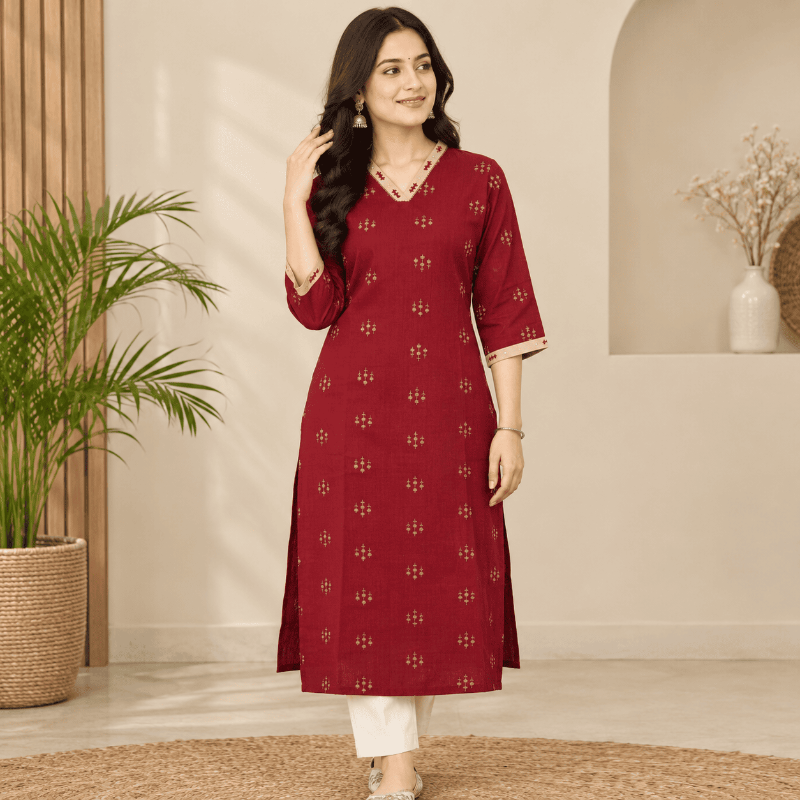 Anvita Maroon V-Neck kurti