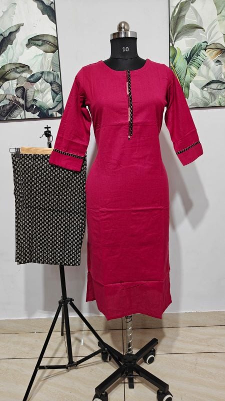 Anvita Magenta Pink & Black Printed 2-Piece Kurti Set
