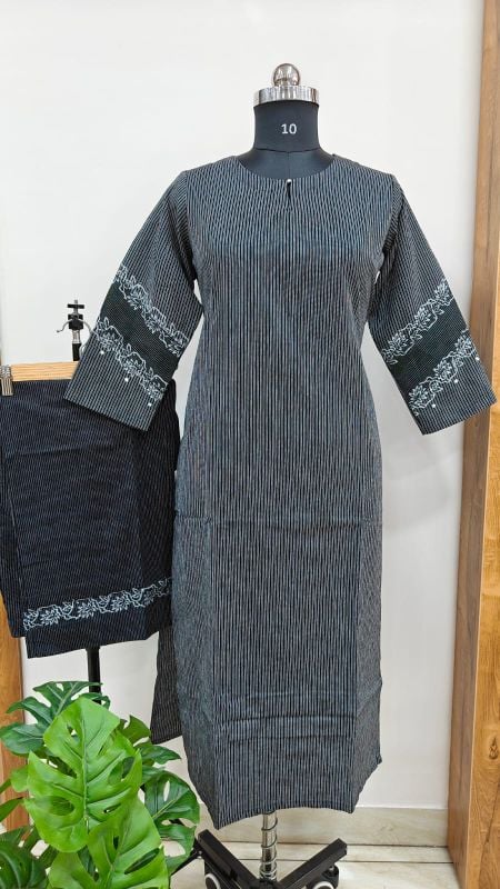 Anvita Charcoal Striped Embroidered 2-Piece Kurta Set