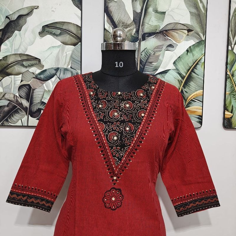 Anvita Rich Red Cotton Straight Kurta