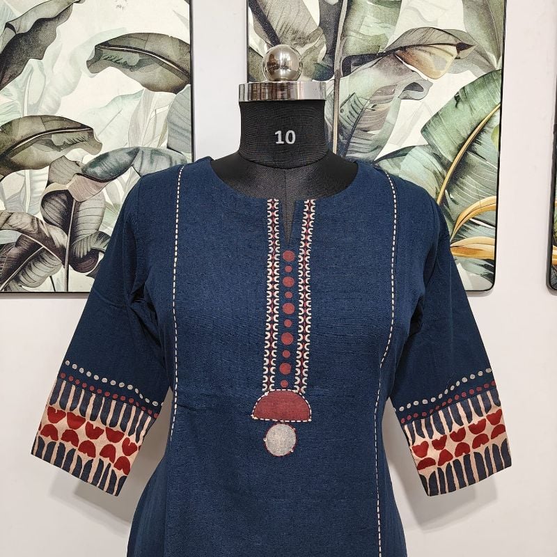Anvita Dark Navy Blue Printed kurta