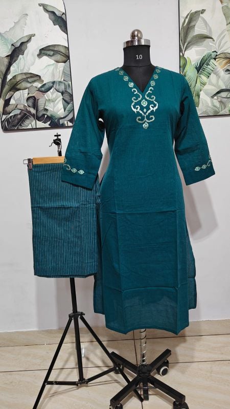 Anvita Elegant Teal Blue 2-Piece Cotton Kurti & Pant Set