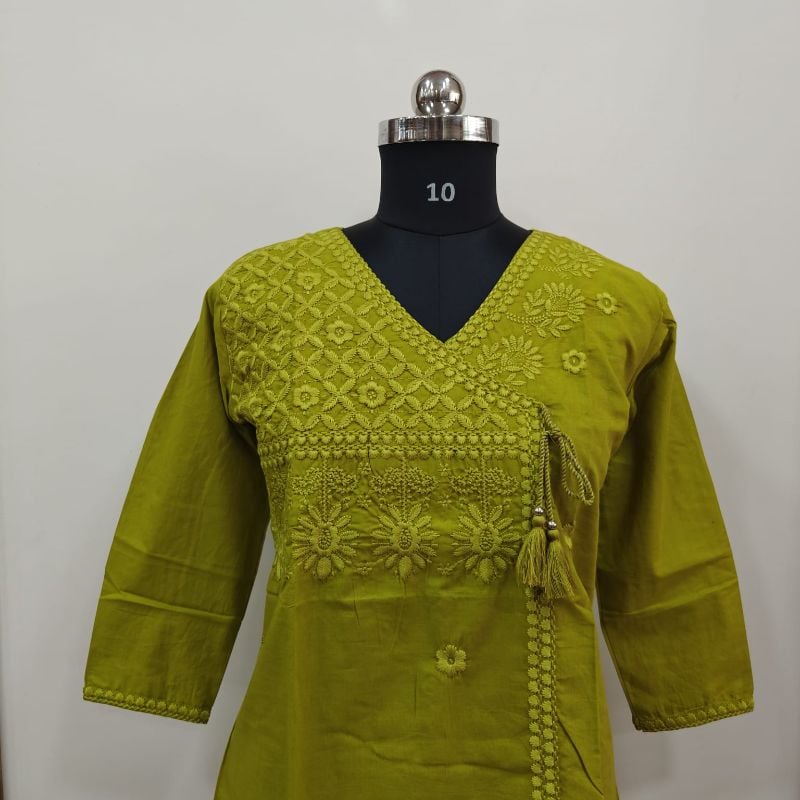 Lime Green Embroidered Short Kurti