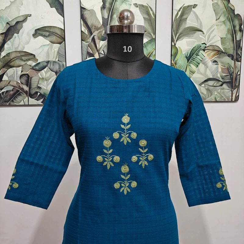Anvita Teal Blue Floral Embroidered Straight Kurta