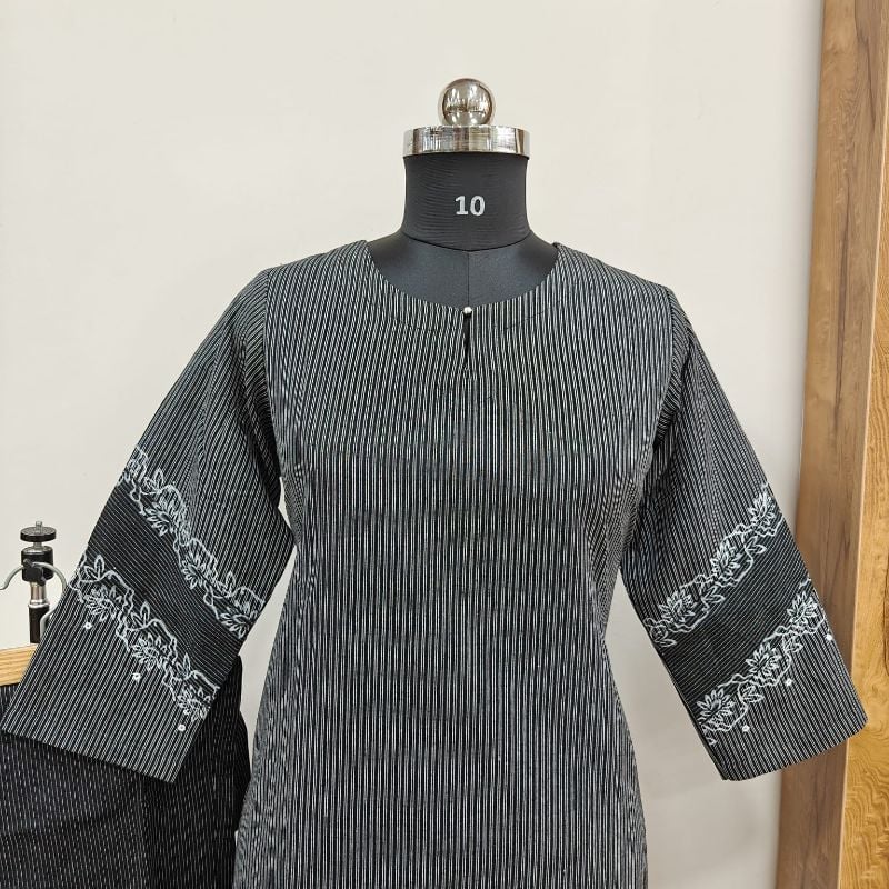 Anvita Charcoal Striped Embroidered 2-Piece Kurta Set