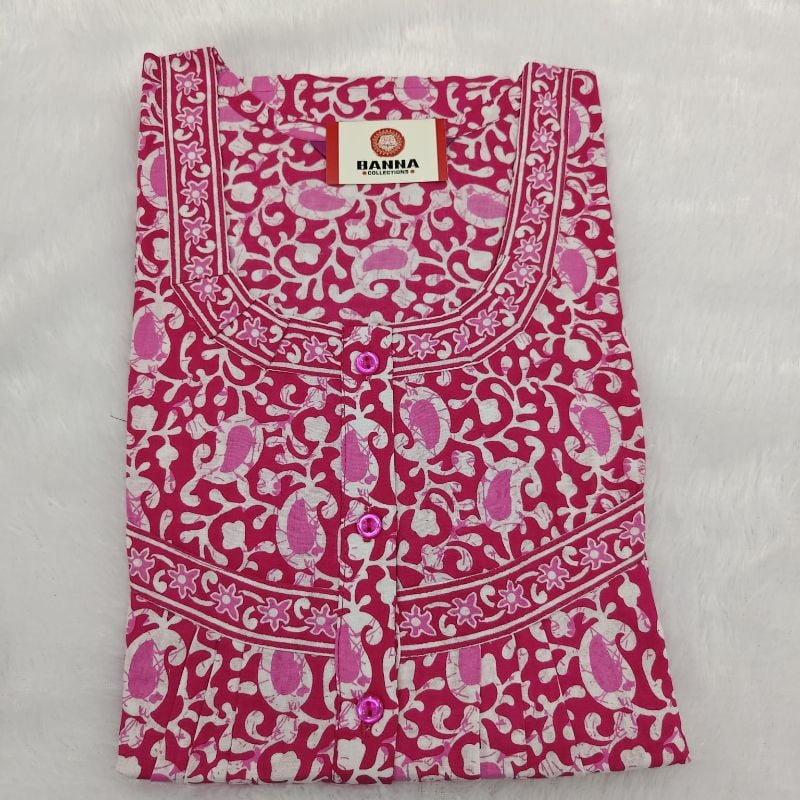 Magenta Pink Kalamkari/Batik Print Cotton Nighty