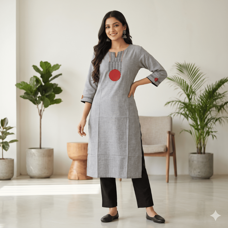 Anvita Grey Cotton Straight Kurta