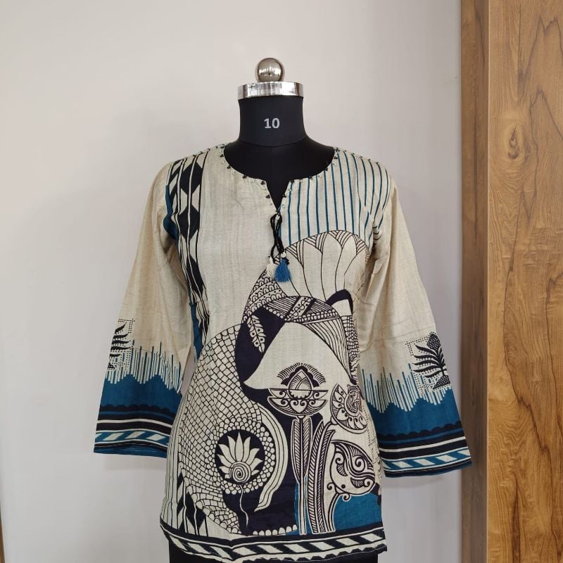 printed cream Short Kurti