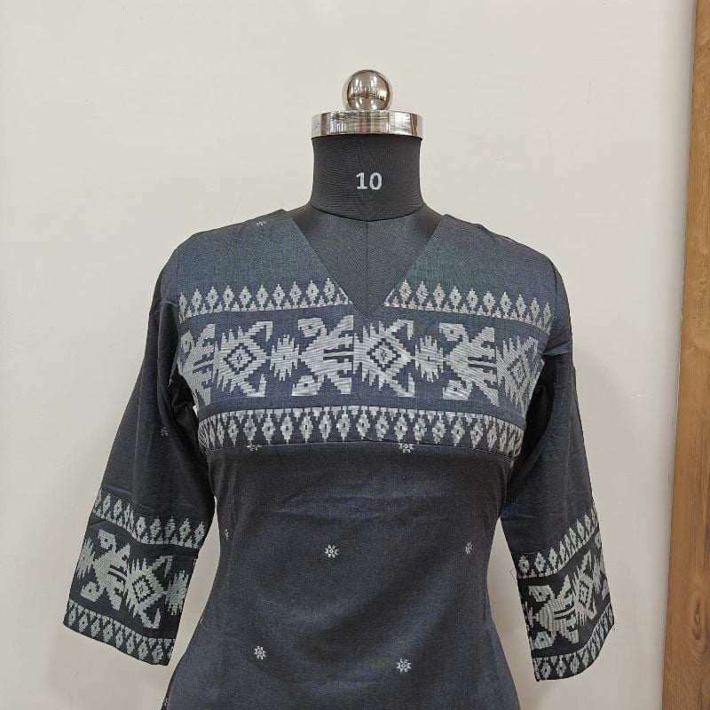 Anvita Gray Ikat-Inspired Cotton Straight Kurti