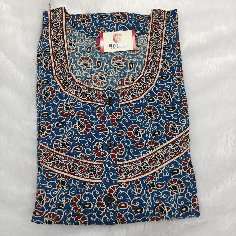 Blue Kalamkari/Ajrakh Print Cotton Nighty