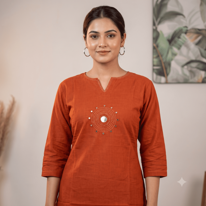 Rust-orange short kurta tunic