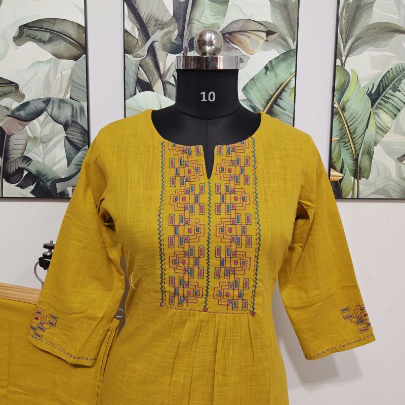 ANVITA Mustard Yellow Embroidered Straight fit 2 Piece kurta Set