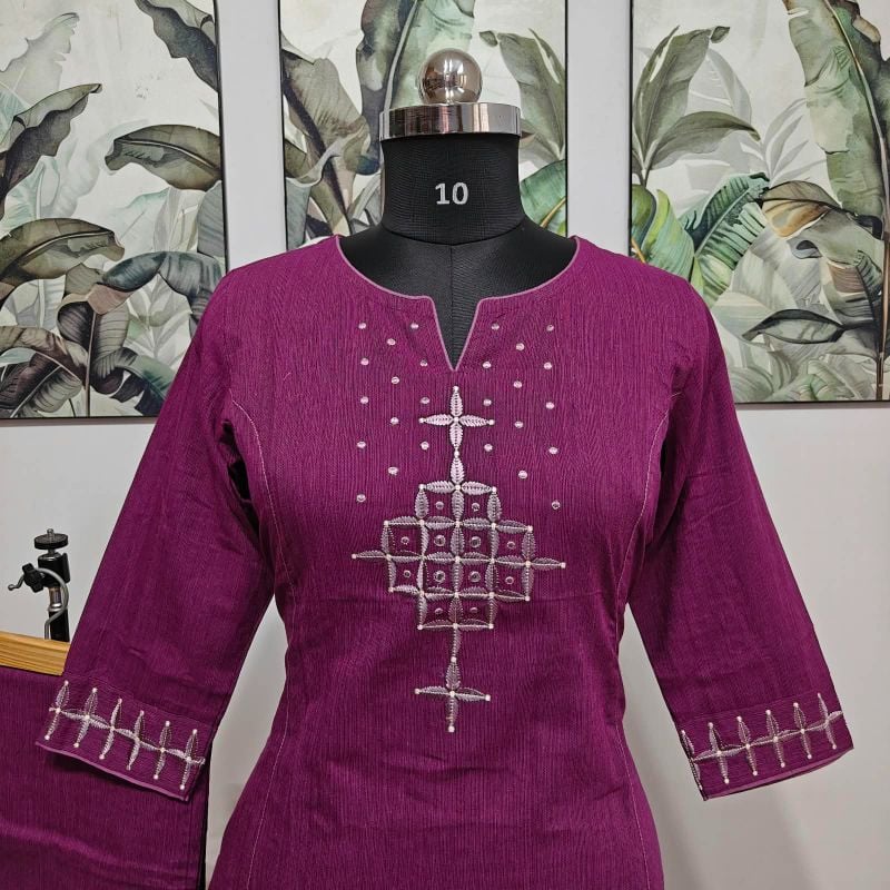 Anvita Purple Geometric Embroidered Kurta Set
