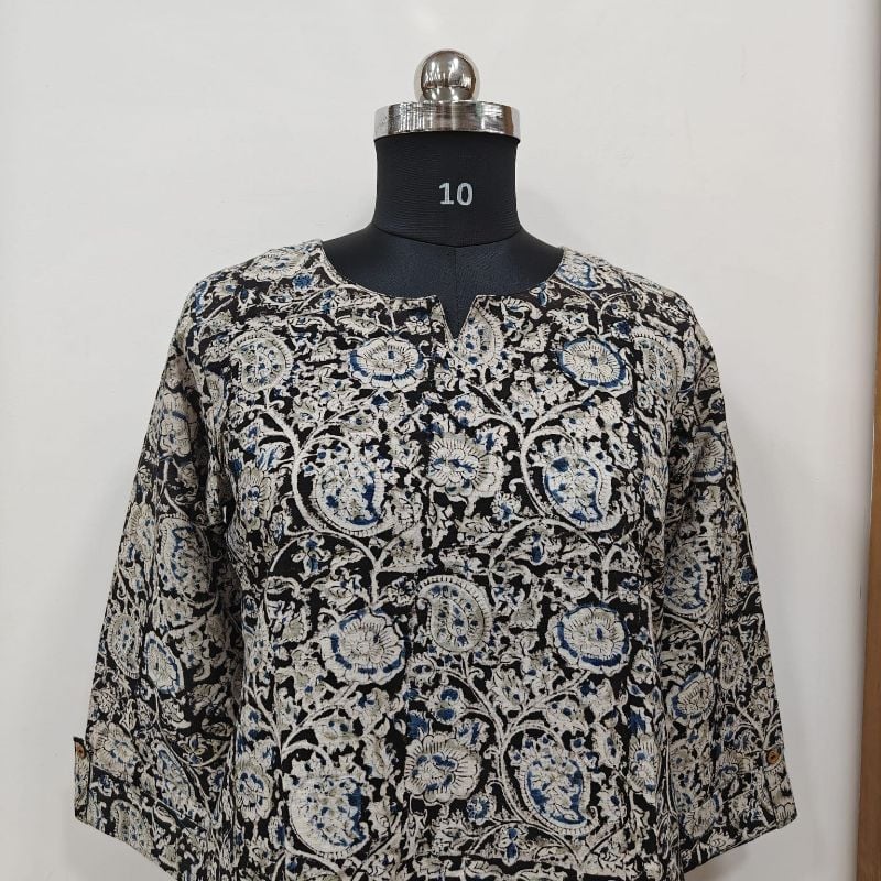 Hand Block Print Kalamkari Short Kurti / Top