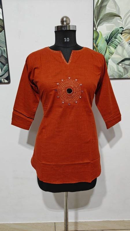 Rust-orange short kurta tunic