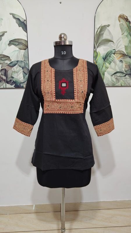 Black Printed Yoke Short Kurti