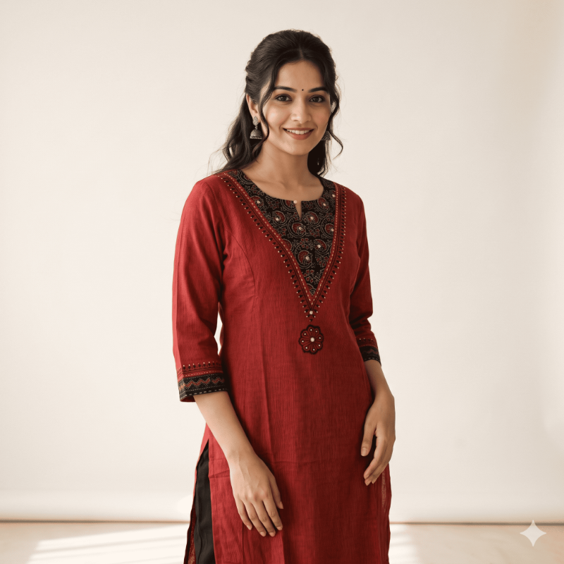 Anvita Rich Red Cotton Straight Kurta