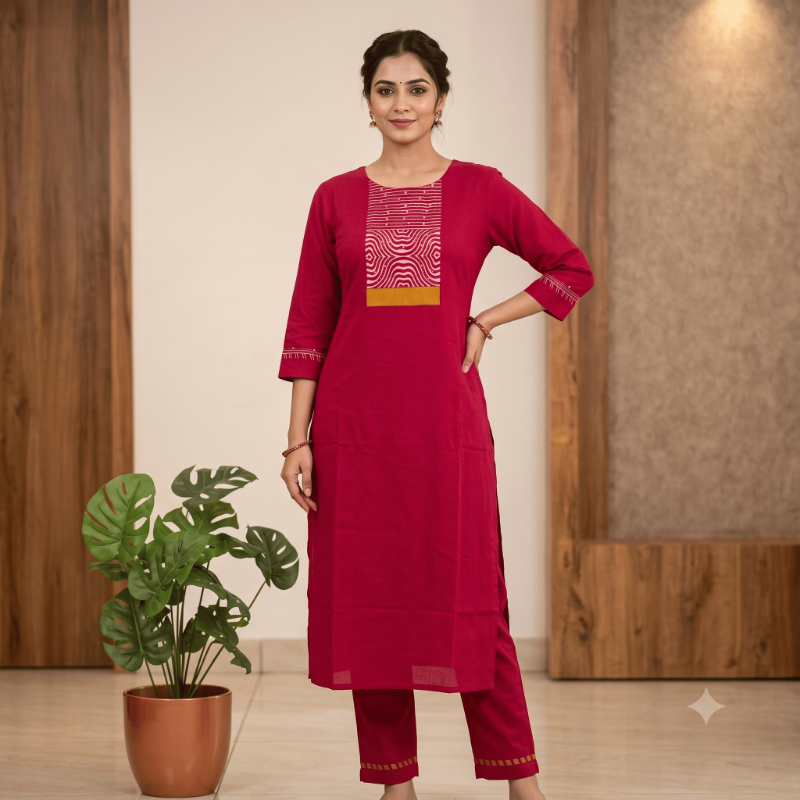 Anvita Magenta-Red 2-Piece Cotton Kurta Set