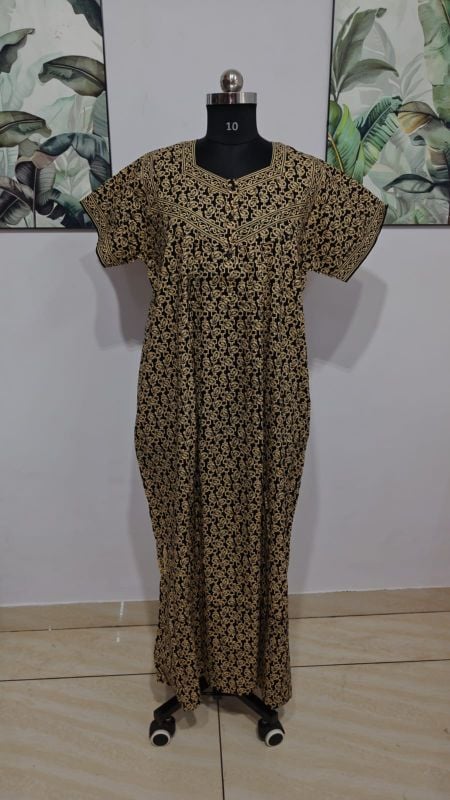 Classic Black & Gold Paisley Cotton Nighty