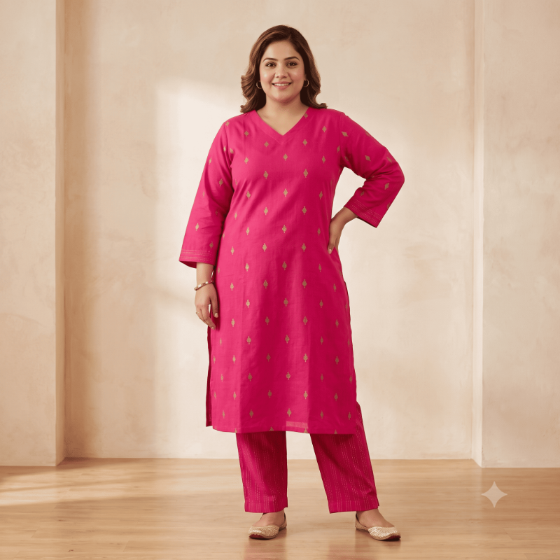 Radiant Rani Pink 2-Piece Kurta & Trousers Set( pluse size collections)