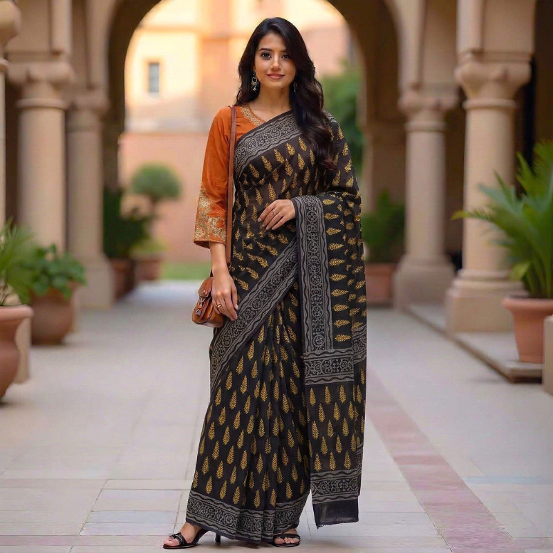 Black Mul Mul Cotton Saree
