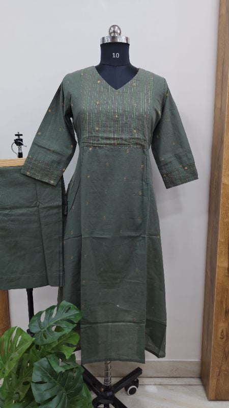 **Anvita brand Olive Green Cotton 2-Piece Kurta Set**