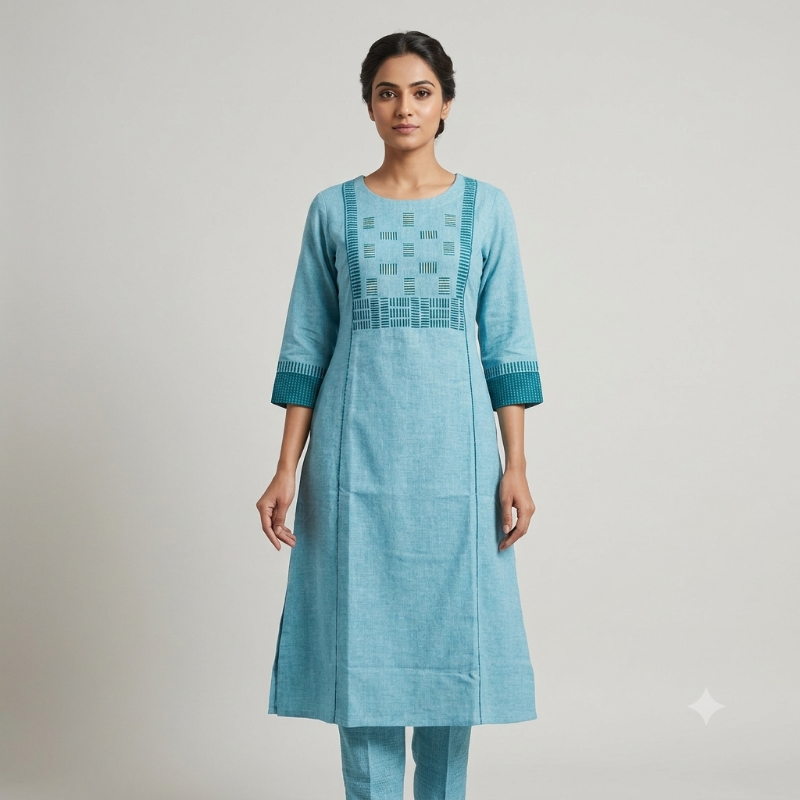 **Anvita brand Turquoise Blue Cotton 2-Piece Kurta Set**