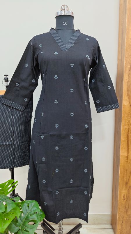Black Cotton 2-Piece Kurta Set