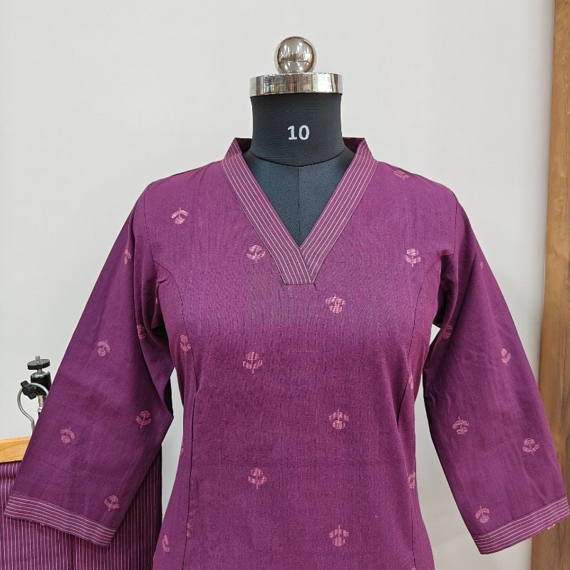Wine Cotton 2-Piece Kurta Set