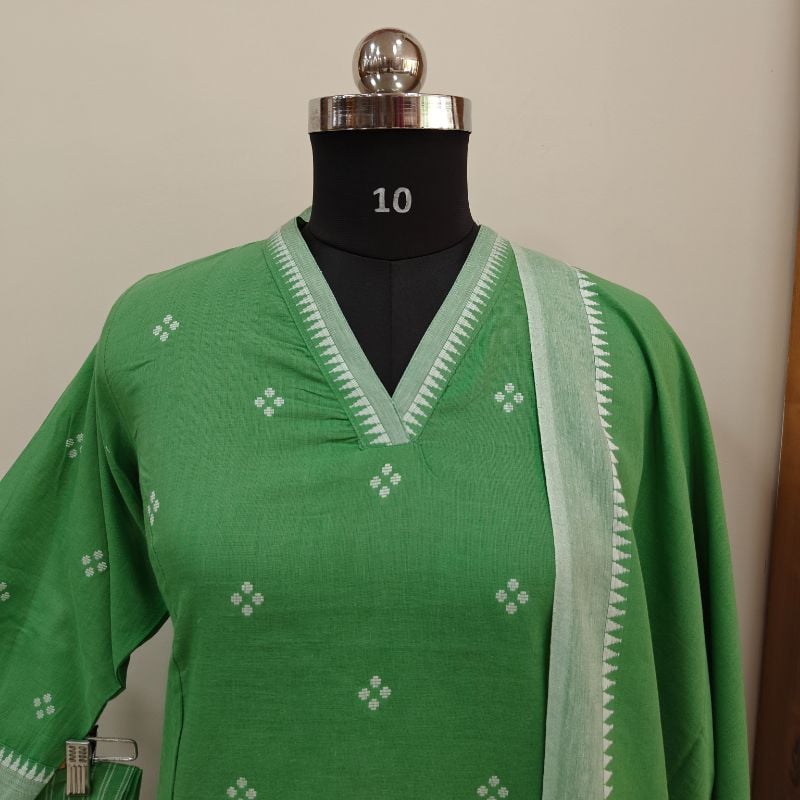 Pastel green Handloom Mangalagiri Cotton Suit Set