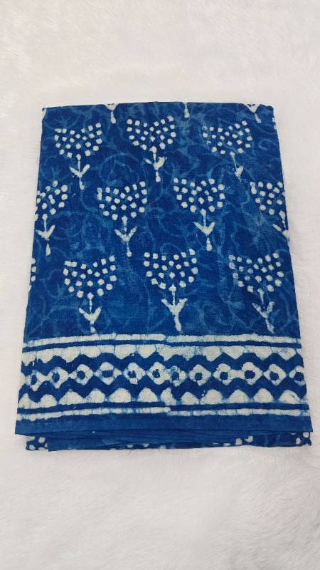 Indigo Blue Mul Cotton Saree with Geometric Print