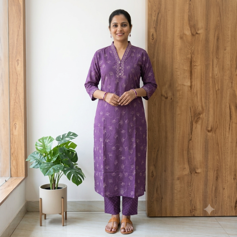**Anvita brand Deep Purple Cotton 2-Piece Kurta Set**