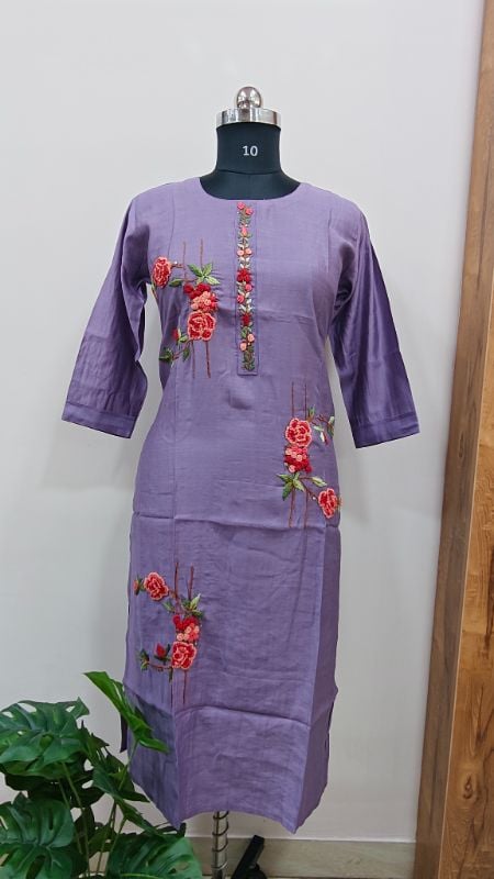 Light purple Floral Embroidered Kurta