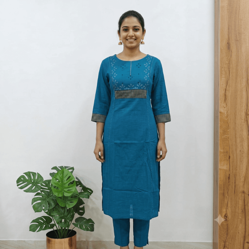 Anvita brand Navy Blue Geometric Embroidered Kurti